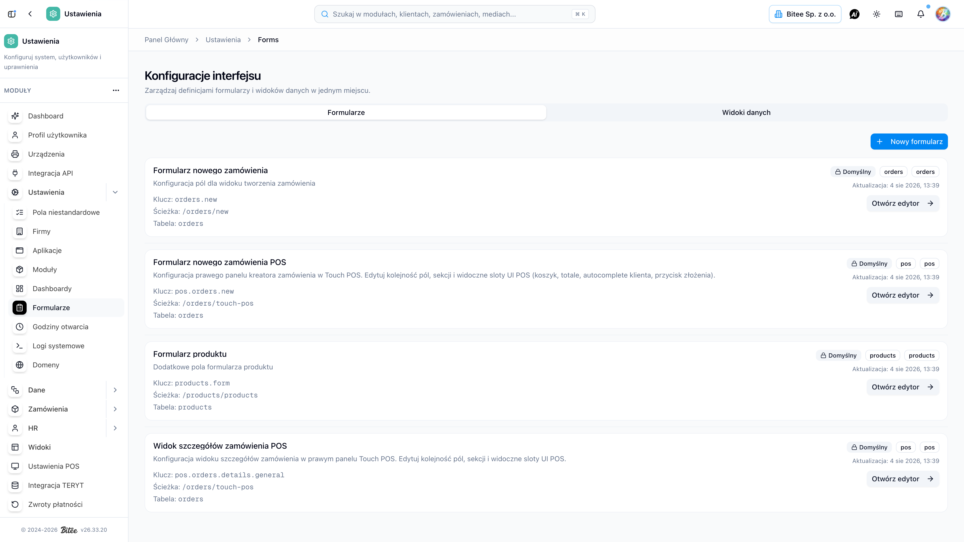 Lista formularzy — wpisy POS